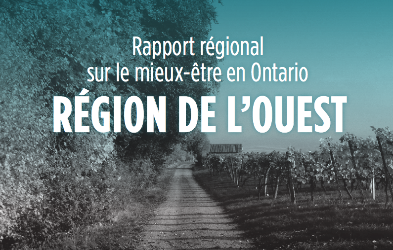 Region de l'ouest: Title text with photograph of trees and vineyard in the background