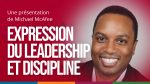 A red background with a photo of the facilitator on the side and the text, "Expression du leadership et discipline"