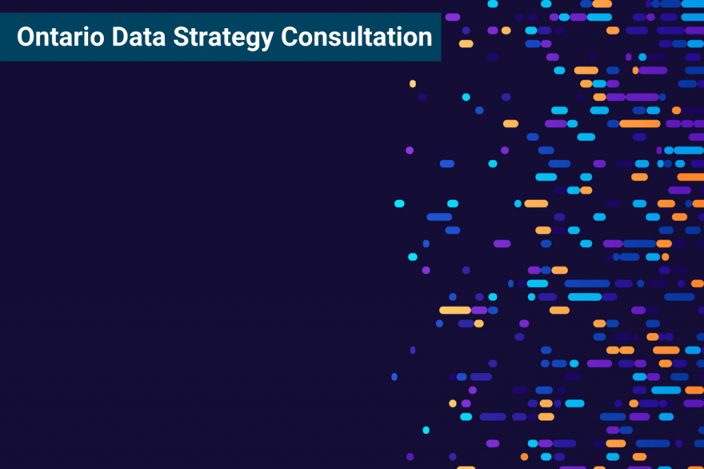 Title card for Data Strategy Consultation Resource coloured dark purple with spots of blue, yellow, and lighter purple on the right side